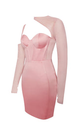 MESH SLEEVE SATIN CIRSET MINI DRESS IN BLUSH