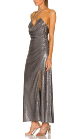 MIDI DRESS WITH SEQUINS SLITS IN SLIVER