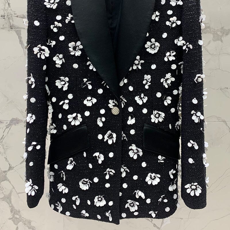 BLACK 3D BEAD FLORAL JACKET