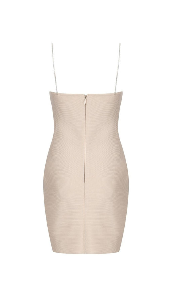 NUDE CRYSTAL STRAP BANDAGE MINI DRESS