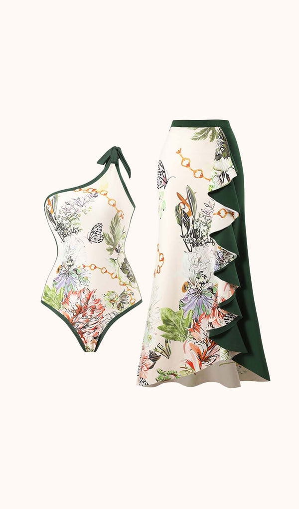 Nadine Printed Swimwear Two Piece Set In Green