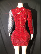 SEQUIN RHINESTONE PATCHWORK DRESS