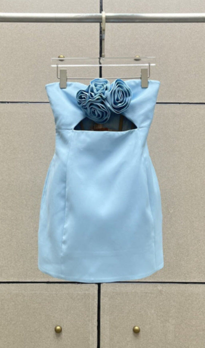 STRAPLESS CUTOUT MINI DRESS IN BLUE