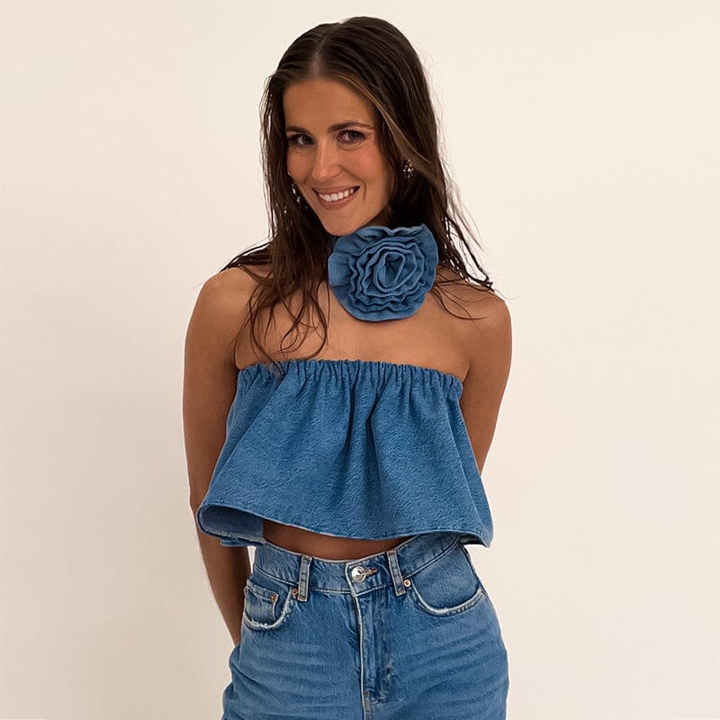 STRAPLESS DENIM TOP WITH CHOKER