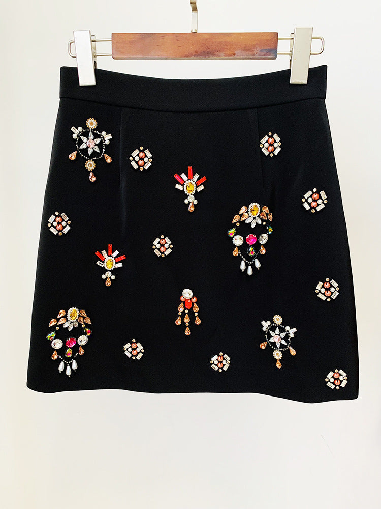 BLACK RHINESTONE EMBELLISHED SKIRT SET