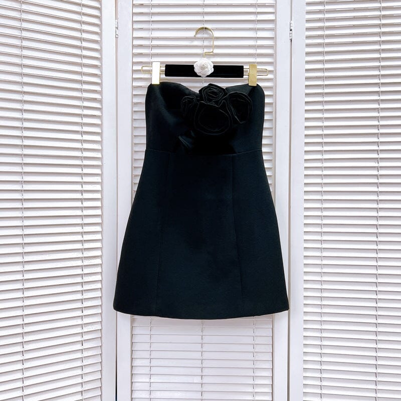 STRAPLESS CUTOUT MINI DRESS IN BLACK