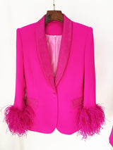 RHINESTONE FEATHER BLAZER IN PINK