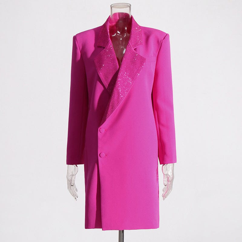 RHINESTONE V NECK COAT IN HOT PINK