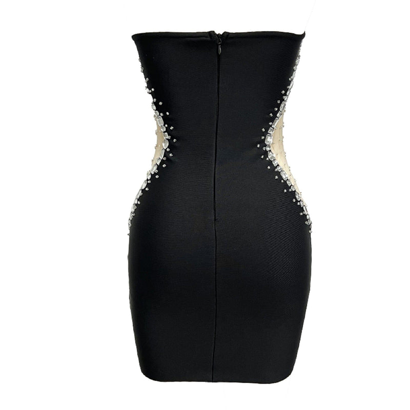 STRAPLESS RHINESTONE BANDAGE DRESS IN BLACK