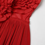 STRAPLESS FLOWER PLEATED TOP IN RED