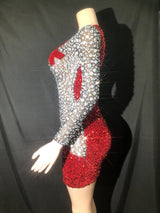 SEQUIN RHINESTONE PATCHWORK DRESS