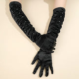 BLACK PLEATED DIAMOND GLOVES