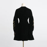 PLANTS EMBROIDERED VELVET COAT DRESS