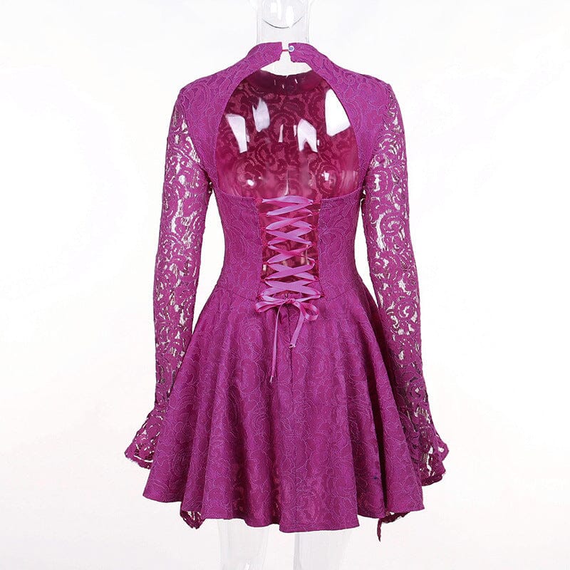 LONG SLEEVE HOLLOW LACE DRESS