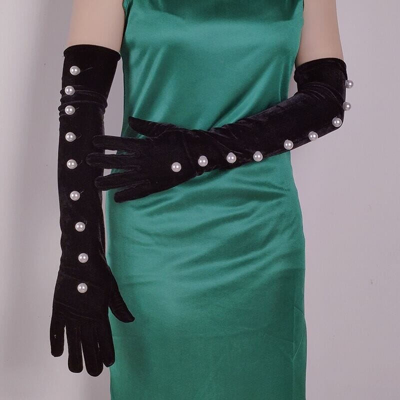 BLACK PEARL EMBELLISHED GLOVES