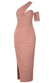 ONE SHOULDER CUT OUT MIDI DRESS IN PINK