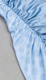 ONE SHOULDER RUCHED SLIT MAXI DRESS IN BLUE