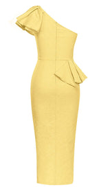 ONE SHOULDER RUFFLE MIDI DRESS IN YELLOW