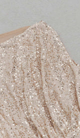 ONE SHOULDER SEQUIN MIDI DRESS IN ROSE GOLD