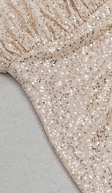 ONE SHOULDER SEQUIN MIDI DRESS IN ROSE GOLD