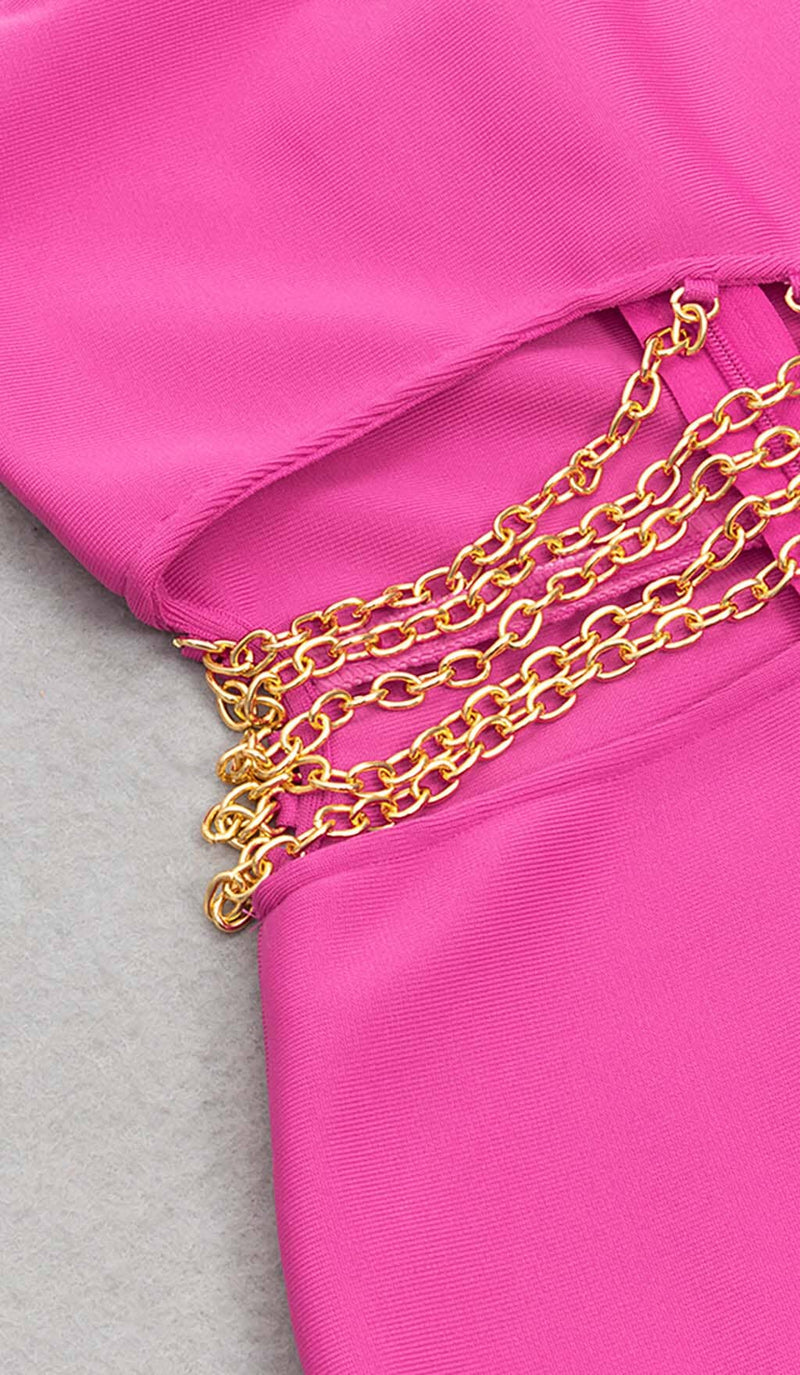 ONE SHOULDER CHAIN MIDI DRESS IN PINK