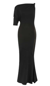 ONE SHOULDER SATIN MAXI DRESS IN BLACK