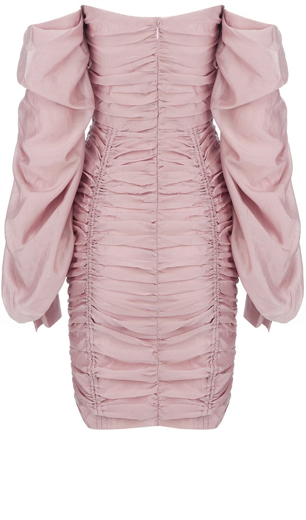 PINK ONE-SHOULDER GATHER DRES