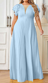 PLUNGE PLATED MAXI DRESS IN BLUE