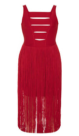 PLUS CUTOUT TASSEL MIDI DRESS IN RED