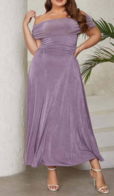 PLUS OFF SHOULDER MIDI DRESS IN PURPLE