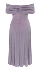 PLUS OFF SHOULDER MIDI DRESS IN PURPLE