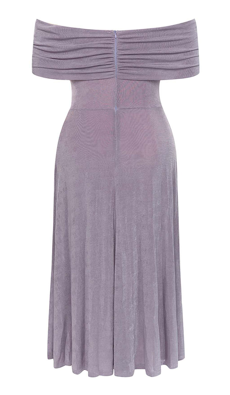 PLUS OFF SHOULDER MIDI DRESS IN PURPLE