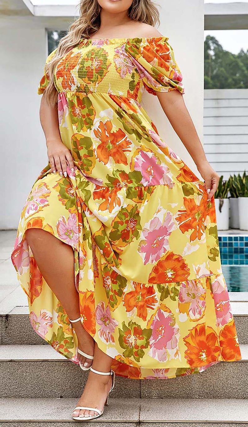 PLUS SIZE FLORAL PRINT MIDI DRESS IN MULTICOLOR