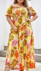 PLUS SIZE FLORAL PRINT MIDI DRESS IN MULTICOLOR