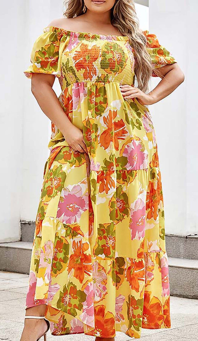 PLUS SIZE FLORAL PRINT MIDI DRESS IN MULTICOLOR