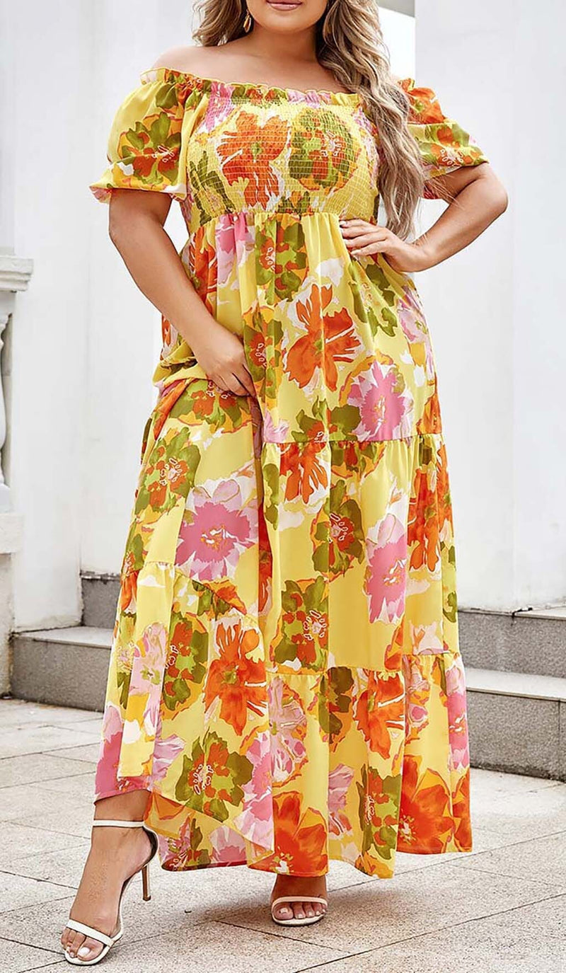 PLUS SIZE FLORAL PRINT MIDI DRESS IN MULTICOLOR