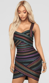 RAINBOW BANDAGE MINI DRESS