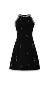 RHINESTONE EMBELLISHED SUNDRESS IN BLACK