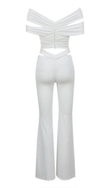 RUCHED CUTOUT FLARED TWO PIECE SET IN WHITE