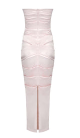 RUCHED OFF-SHOULDER SLIM MIDI DRESS IN PINK