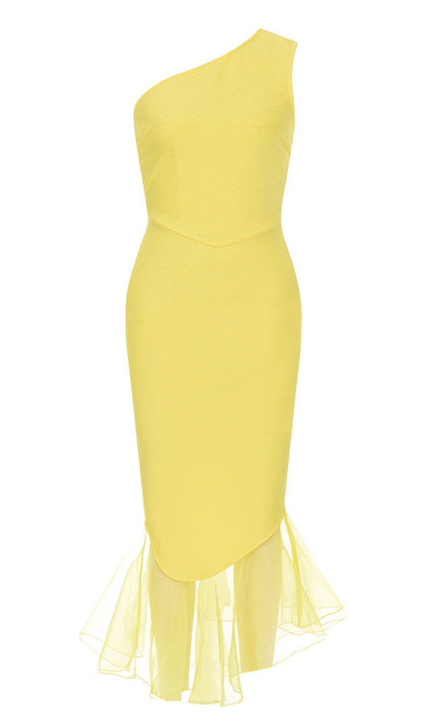 RUFFED ONE-SHOULDER MAXI DRESS IN YELLOW