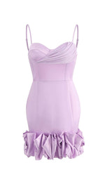 RUFFLED CORSET MINI DRESS IN PURPLE