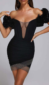 RUFFLES BANDAGE MINI DRESS IN BLACK