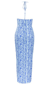 RUFFLE STRIPES MIDI DRESS IN BLUE