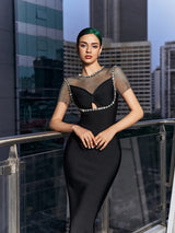 CRYSTAL MESH BANDAGE MIDI DRESS