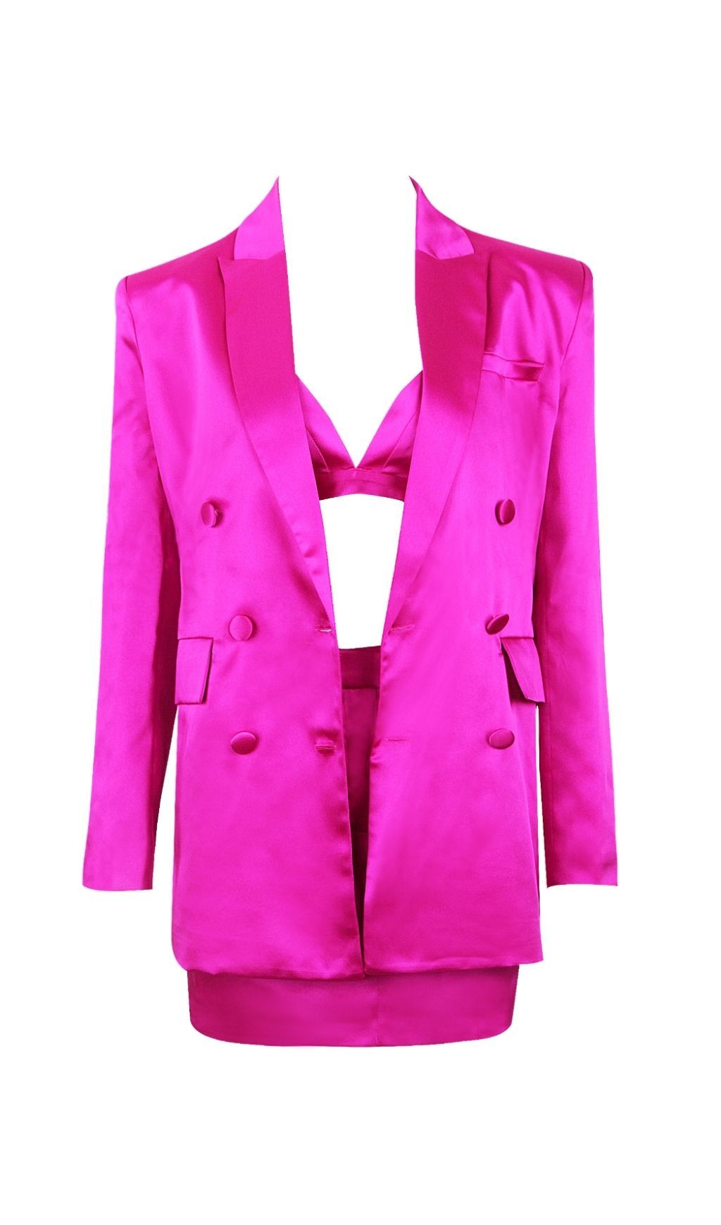 SATIN BLAZER SUIT IN PINK