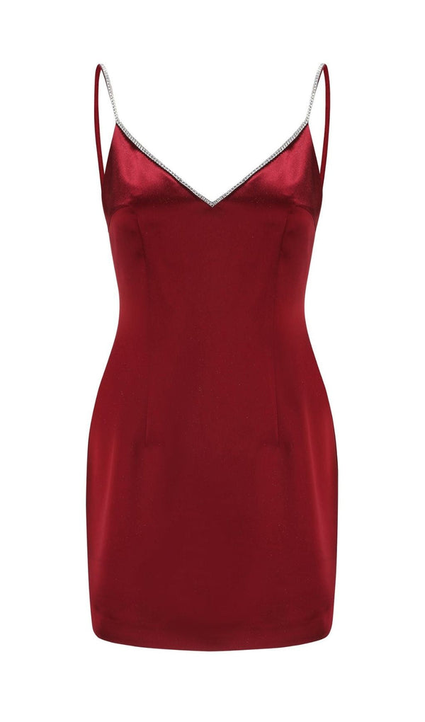 SATIN BOW BACK MINI DRESS IN WINE RED