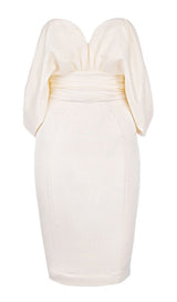 SATIN STRAPLESS DRESS IN IVORY