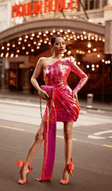 SEQUIN ONE SHOULDR MINI DRESS IN PINK