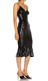 SEQUINS MIDI DRESS IN BLACK